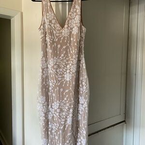 SHEIN Floral Embroidered Midi Dress - White and Tan